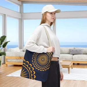 Gold Geometric Tote Bag - Navy Blue Pattern - Dipaliz - Bags