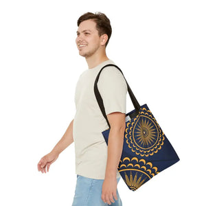 Gold Geometric Tote Bag - Navy Blue Pattern - Dipaliz - Bags