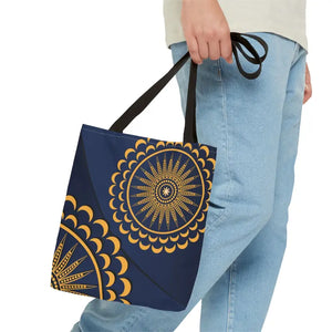 Gold Geometric Tote Bag - Navy Blue Pattern - Dipaliz - Bags