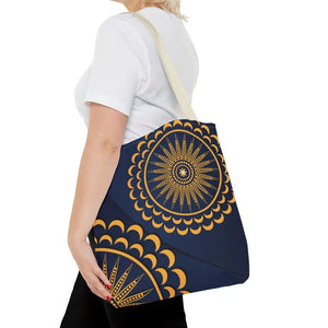 Gold Geometric Tote Bag - Navy Blue Pattern - Dipaliz - Bags