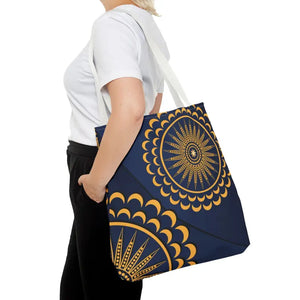 Gold Geometric Tote Bag - Navy Blue Pattern - Dipaliz - Bags