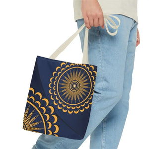 Gold Geometric Tote Bag - Navy Blue Pattern - Dipaliz - Bags