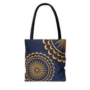 Gold Geometric Tote Bag - Navy Blue Pattern - Dipaliz - Bags