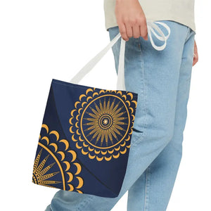 Gold Geometric Tote Bag - Navy Blue Pattern - Dipaliz - Bags