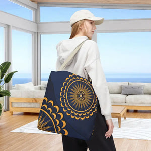 Gold Geometric Tote Bag - Navy Blue Pattern - Dipaliz - Bags