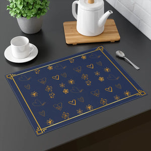 Navy Blue Gold Leaves Placemats – Cotton - Dipaliz