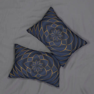 Spun Polyester Lumbar Pillow - Gold Navy Blue Pattern - Dipaliz - 20’’ × 14’’ - Pillows