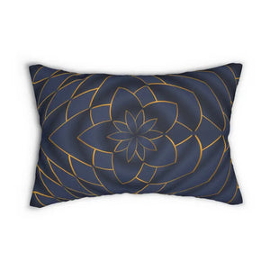 Spun Polyester Lumbar Pillow - Gold Navy Blue Pattern - Dipaliz - 20’’ × 14’’ - Pillows
