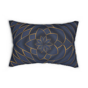 Spun Polyester Lumbar Pillow - Gold Navy Blue Pattern - Dipaliz - 20’’ × 14’’ - Pillows