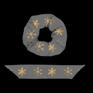 Grey Recycled Scrunchie - Gold Snowflakes Eco Friendly - Dipaliz - Ponytail Holders