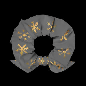 Grey Recycled Scrunchie - Gold Snowflakes Eco Friendly - Dipaliz - Ponytail Holders