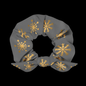 DipaliZ grey scrunchie printed with gold snowflakes and small stars