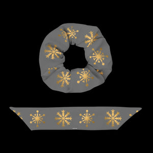 Grey Recycled Scrunchie - Gold Snowflakes Eco Friendly - Dipaliz - Ponytail Holders