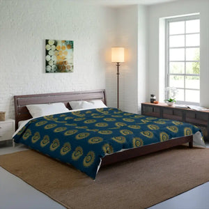 Golden Geometrical Pattern Comforter Blue Cozy Bedding Dipaliz - 104’’ × 88’’ - Quilts & Comforters