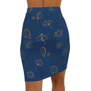 Golden Leaves on Navy Blue Women’s Mini Skirt - Skirts - Xs