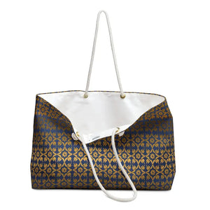 Oversized Polyester Weekender Bag Golden Pattern Navy - Dipaliz - 24’’ × 13’’ - Tote Bags