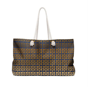 Oversized Polyester Weekender Bag Golden Pattern Navy - Dipaliz - 24’’ × 13’’ - Tote Bags