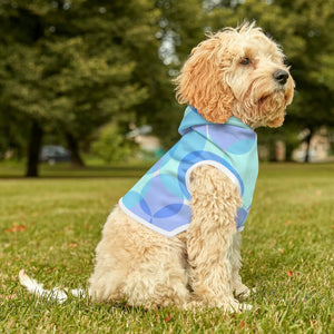 DipaliZ Blue Circles dog hoodie, all-over circle pattern on 100% polyester