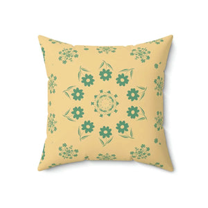 Green Flowers Polyester Square Pillow 18x18 - Dipaliz - Throw Pillows