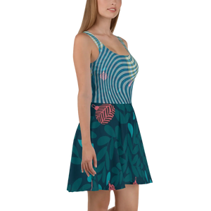 Green Wavy Skater Dress – Festival Style - Dipaliz - Dresses - Xs