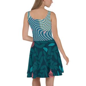 Green Wavy Skater Dress – Festival Style - Dipaliz - Dresses - Xs