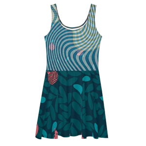 Green Wavy Skater Dress – Festival Style - Dipaliz - Dresses - Xs