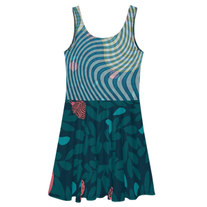 Green Wavy Skater Dress – Festival Style - Dipaliz - Dresses - Xs