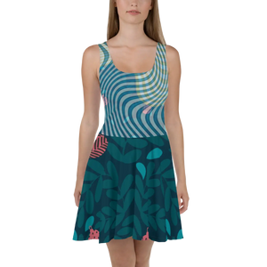 Green Wavy Skater Dress – Festival Style - Dipaliz - Dresses - Xs