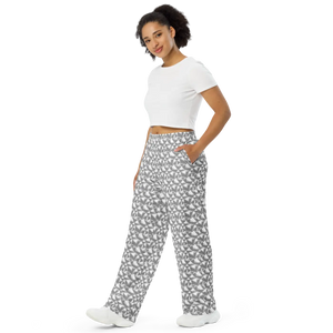 Abstract Wide Leg Pants - Grey and White Pattern Knit - Dipaliz