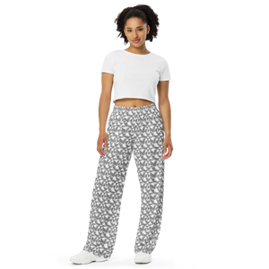 Abstract Wide Leg Pants - Grey and White Pattern Knit - Dipaliz