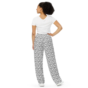 Abstract Wide Leg Pants - Grey and White Pattern Knit - Dipaliz