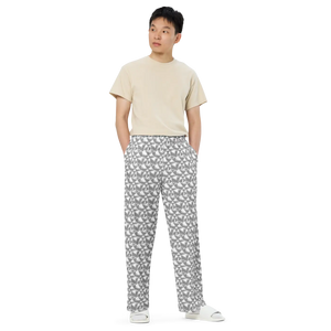 Abstract Wide Leg Pants - Grey and White Pattern Knit - Dipaliz