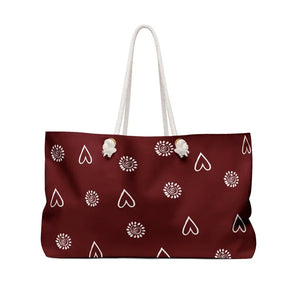 Maroon Weekender Bag with Floral Flair - Dipaliz - 24’’ × 13’’ - Tote Bags