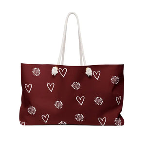 Maroon Weekender Bag with Floral Flair - Dipaliz - 24’’ × 13’’ - Tote Bags