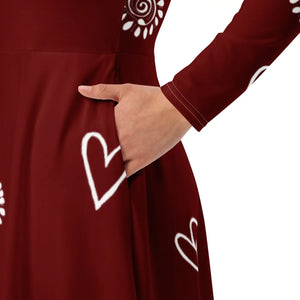 Red Midi Dress – Organic Cotton Long Sleeve - Dipaliz - Dresses - Xs