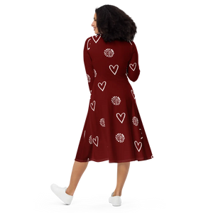 Red Midi Dress – Organic Cotton Long Sleeve - Dipaliz - Dresses - Xs