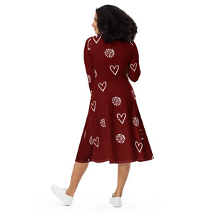 Red Midi Dress – Organic Cotton Long Sleeve - Dipaliz - Dresses - Xs
