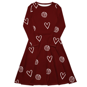 Red Midi Dress – Organic Cotton Long Sleeve - Dipaliz - Dresses - Xs