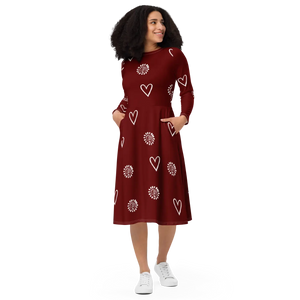 Red Midi Dress – Organic Cotton Long Sleeve - Dipaliz - Dresses - Xs