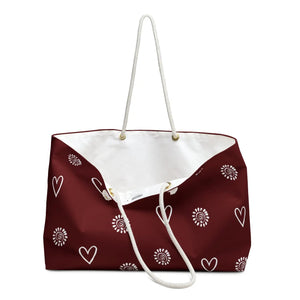 Maroon Weekender Bag - Hearts and Flowers Polyester - Dipaliz - Tote Bags