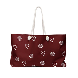 Maroon Weekender Bag - Hearts and Flowers Polyester - Dipaliz - Tote Bags