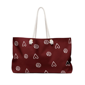 Maroon Weekender Bag - Hearts and Flowers Polyester - Dipaliz - Tote Bags