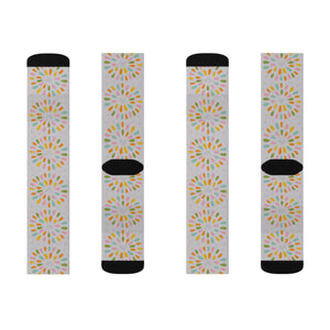 Vibrant Sublimation Socks - Hearts on Grey Polyester - Dipaliz