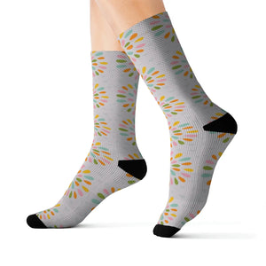Vibrant Sublimation Socks - Hearts on Grey Polyester - Dipaliz