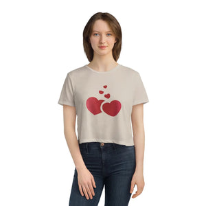 Heart Print Flowy Cropped Tee - Soft Casual Top - Dipaliz - T-shirts