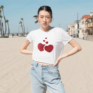 Heart Print Flowy Cropped Tee - Soft Casual Top - Dipaliz - T-shirts