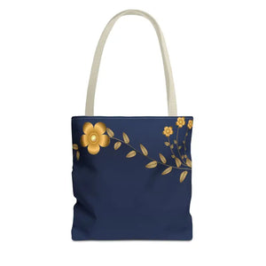 Tote Bag - Gold Flowers Navy Blue All Over Print - Dipaliz - 13’’ × / Beige - Bags