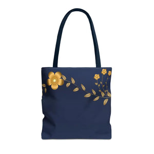 Tote Bag - Gold Flowers Navy Blue All Over Print - Dipaliz - 16’’ × / Bags
