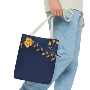 Tote Bag - Gold Flowers Navy Blue All Over Print - Dipaliz - Bags