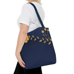 Tote Bag - Gold Flowers Navy Blue All Over Print - Dipaliz - Bags